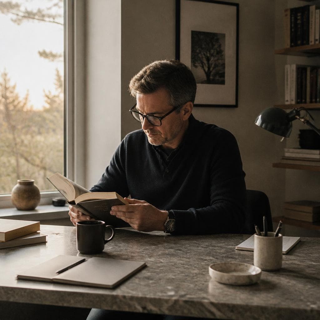 Man reading clinical documents at a desk